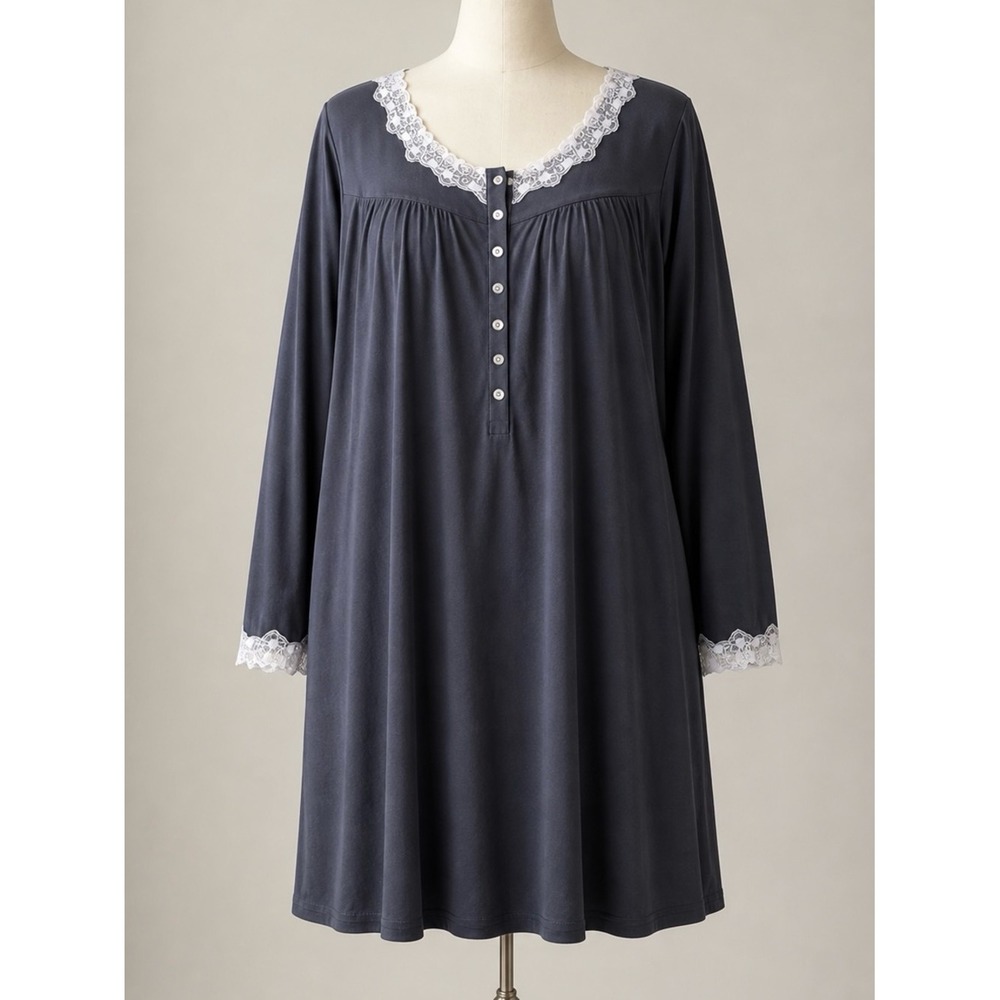 EILEEN WEST Long Sleeve Granny Nightgown‎ XL Lace Trim Boho Cottage Fall Winter